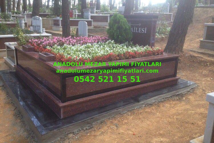 Bursa İki Kişilik Siyah Kuşaklı Bordo Granit Mezar - Görsel 2