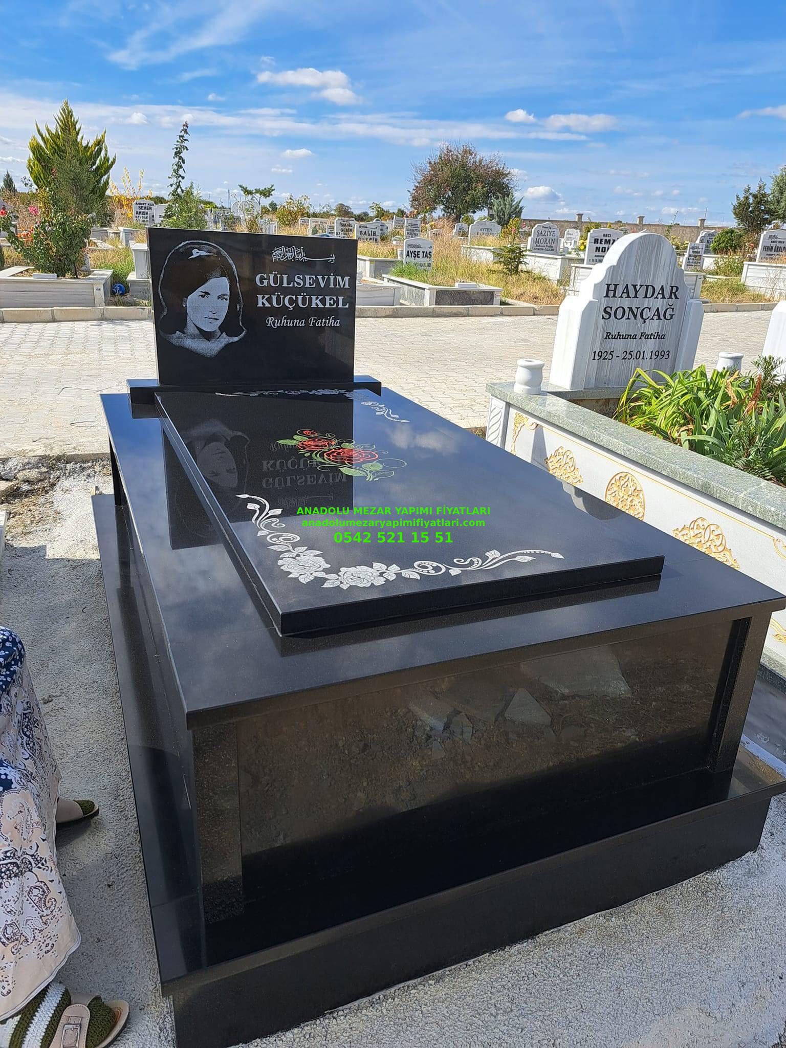 Bilecik Tek Kişilik Lazer Resimli Kapaklı Siyah Granit Mezar - Görsel 2