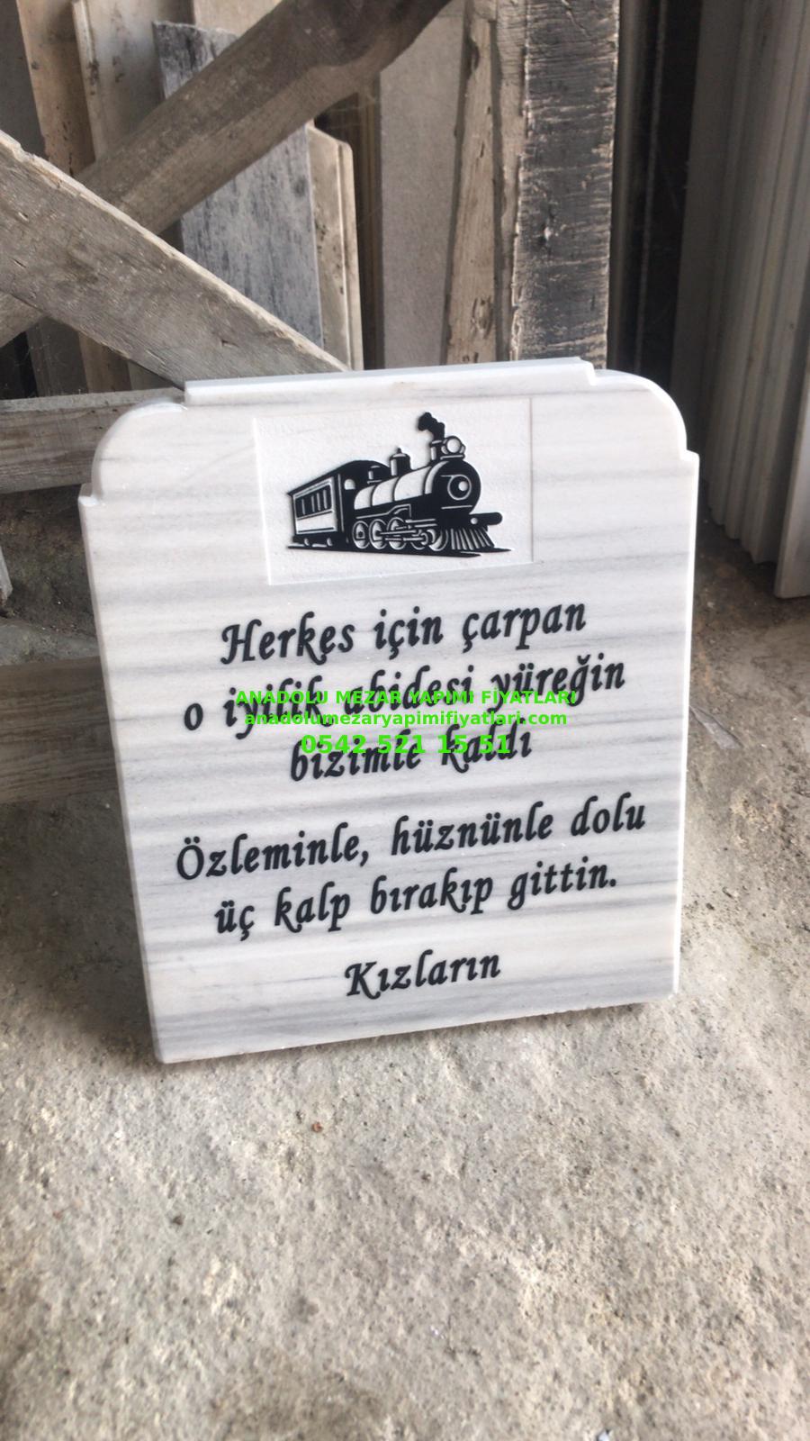 Lokomotif İşlemeli Mezar Baş Taşı - Görsel 2