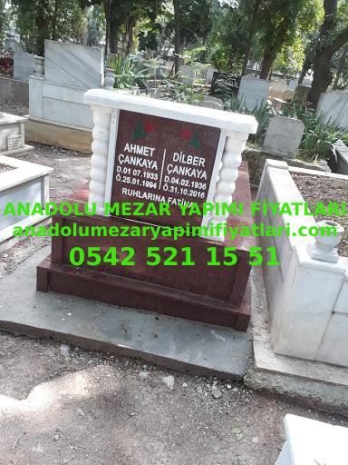 Balıkesir Tek Kişilik Baş Taşı Sütunlu Kırmızı Granit Mezar Modeli - Görsel 3