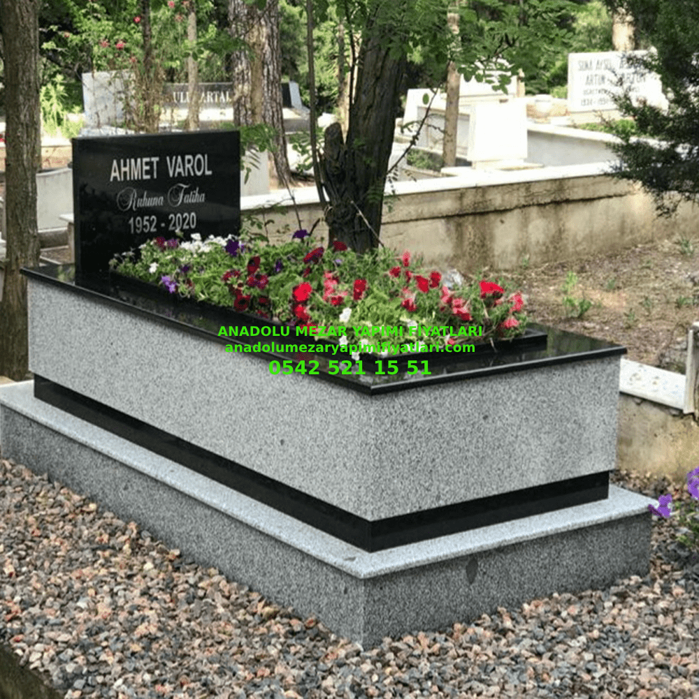 Bursa Tek Kişilik Küpeşte Baştaşı Siyah Gri Renkli Granit Mezar