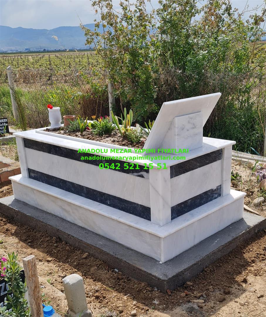 Bursa Tek Kişilik Porselen Resimli Granit Kuşaklı Mermer Mezar - Görsel 3