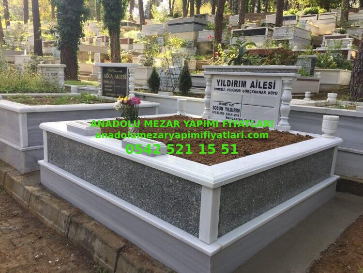 Bursa İki Kişilik Gövde Gri Granit Sütunlu Mermer Mezar - Görsel 2