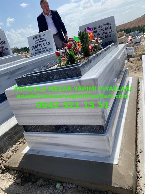 Artvin T97 Siyah Çıta Çerçeveli Kuşaklı Beyaz Mermer Mezar Modeli - Görsel 2