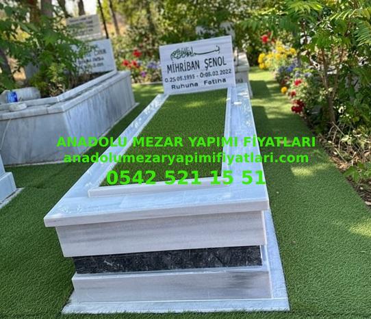Aksaray T98 Siyah Kuşaklı Beyaz Mermer Mezar Modeli