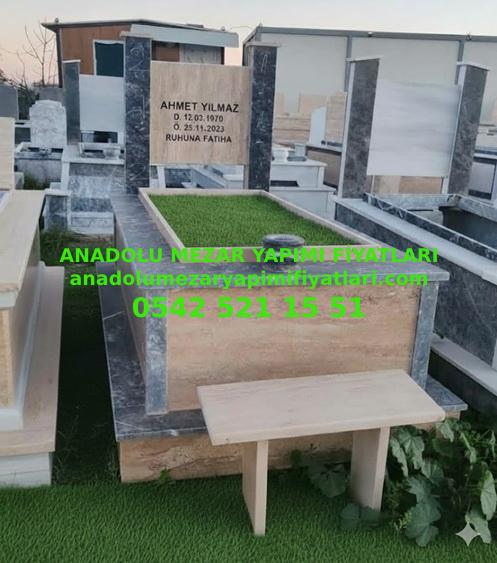 Antalya Tek Kişilik Sütun Direkli Traverten Siyah Mermer Mezar - Görsel 2