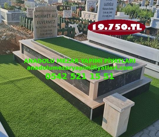 Antalya Tek Kişilik Temel Gövde Siyah Küpeşte Baş Taşı Traverten Mezar