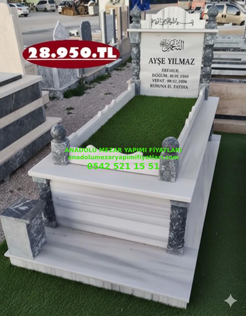Antalya Tek Kişilik Küpeşte Kafesli Baş Taşı Sütunlu Mermer Mezar Modeli