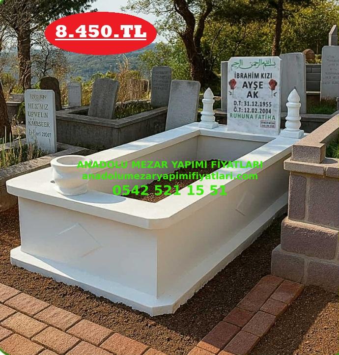 Muğla Tek Kişilik Sade Beyaz Mozaik Hazır Mezar - Görsel 4