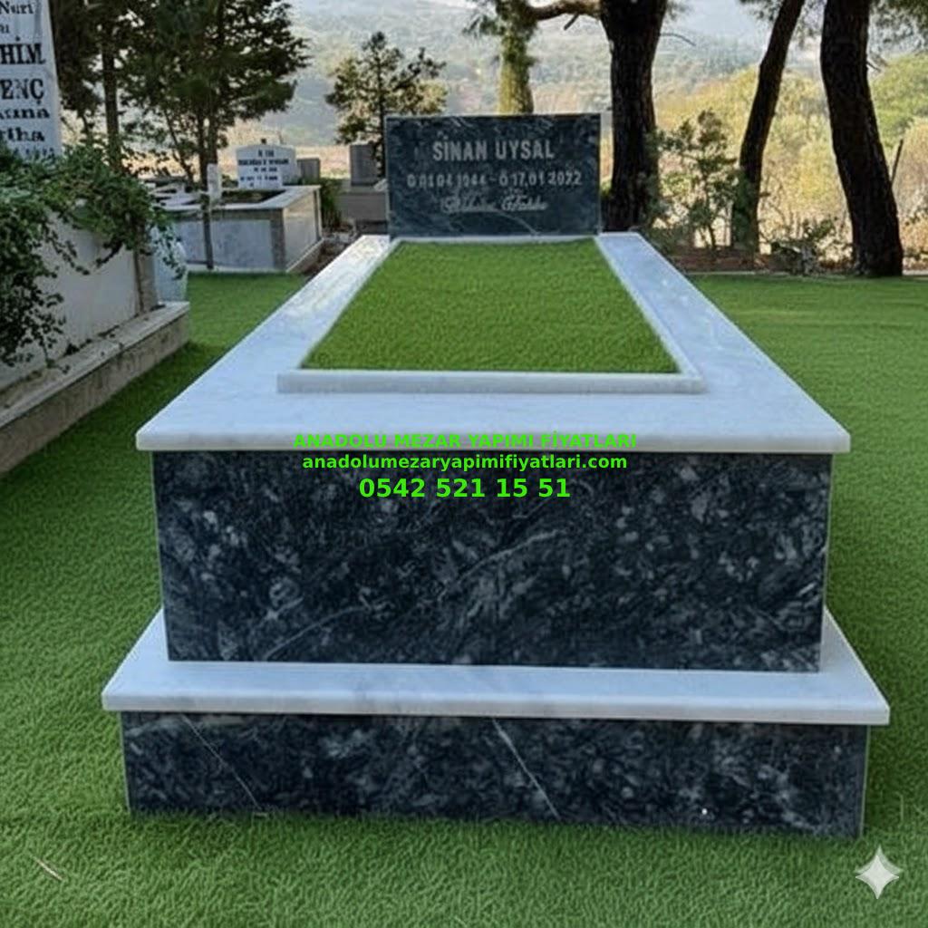 Y94 Tek Kişilik Beyaz Siyah Mermer Mezar - İstanbul Mezar Yapım İşleri