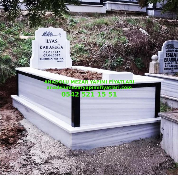 Bursa Tek Kişilik Granit Şeritli Köşebentli Mermer Mezar