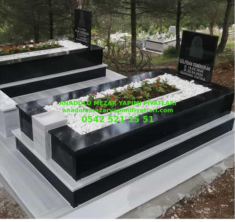 GM22 Lazer Resimli Absolute Black Siyah Granit Mezar - Bursa Mezar Taşı