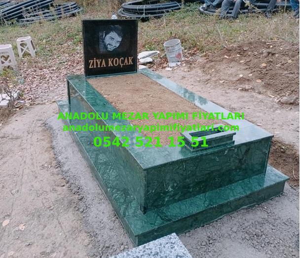 Bursa Tek Kişilik Lazer Resimli Yeşil Granit Mezar