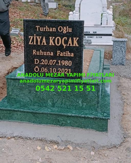 Bursa Tek Kişilik Lazer Resimli Yeşil Granit Mezar - Görsel 2