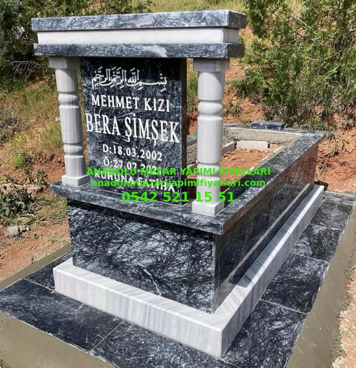 BY6 Bursa Siyah Sütunlu Mermer Mezar - Bursa Mezar Modelleri - Görsel 3
