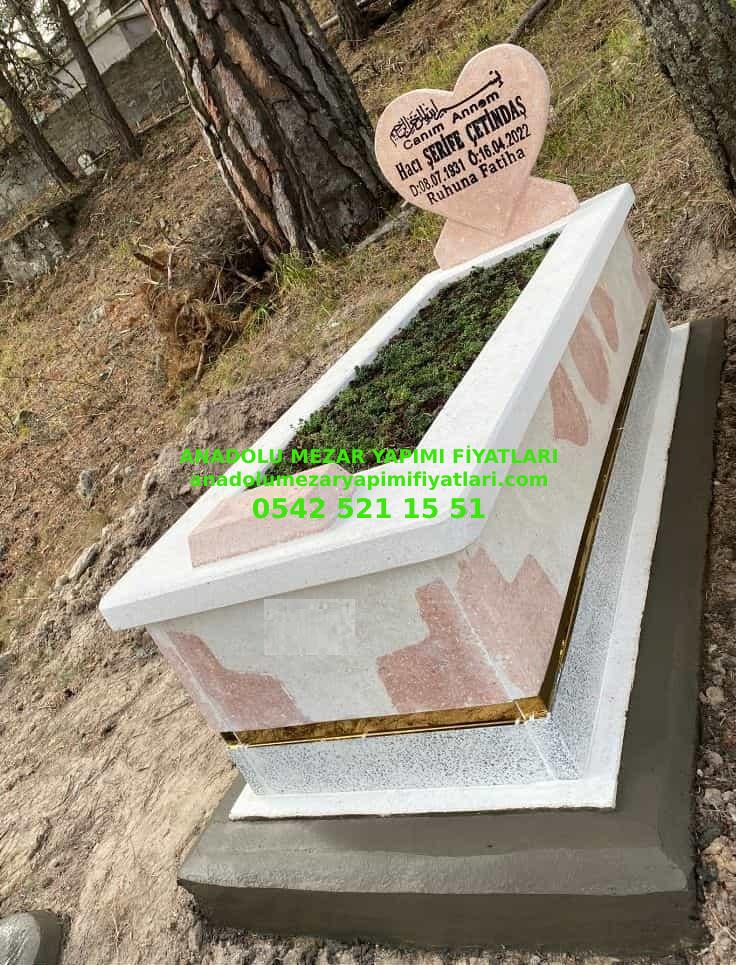 H3 Gri Beyaz Renkli Kalpli Baştaşı Mozaik Mezar - Aksaray Mezar Yapım İşleri