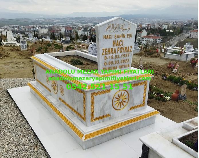 D5 Altın Varak İşlemeli Marmara Mermer Mezar - Bursa Güzel Mezar Modelleri