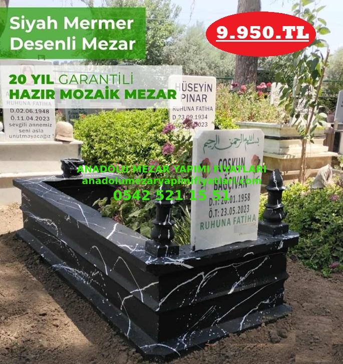 Manisa Tek Kişilik Siyah Desenli Mozaik Hazır Mezar