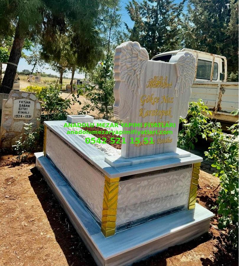 Kilis Tek Kişilik Gövdesi Desenli Baştaşı Melek İşlemeli Mermer Mezar - Görsel 2