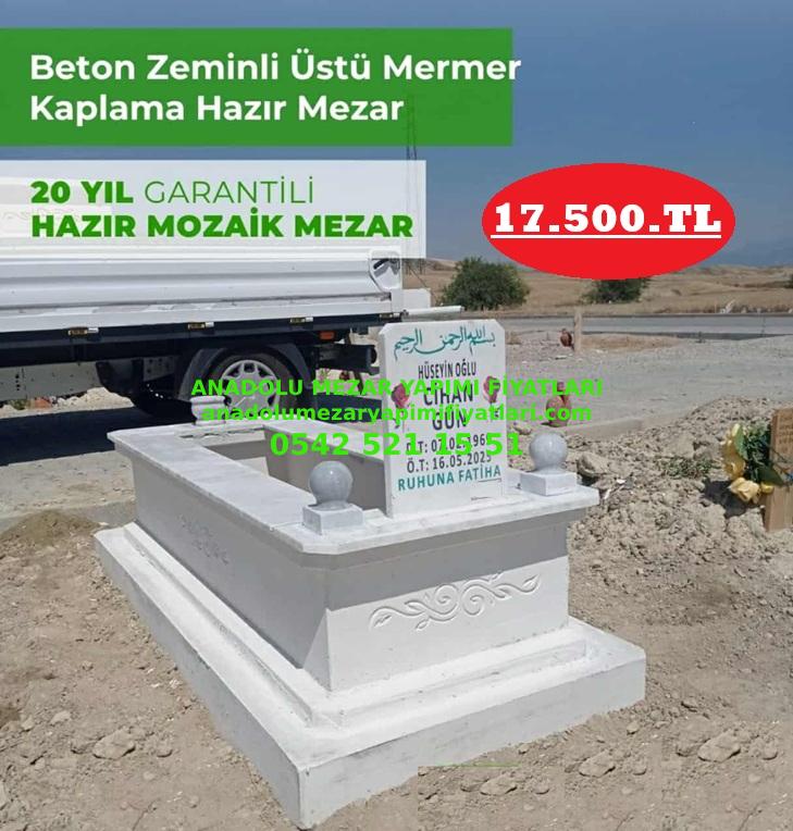 Afyon Tek Kişilik Beton Zeminli Üstü Beyaz Mermer Düz Beyaz Mozaik Mezar