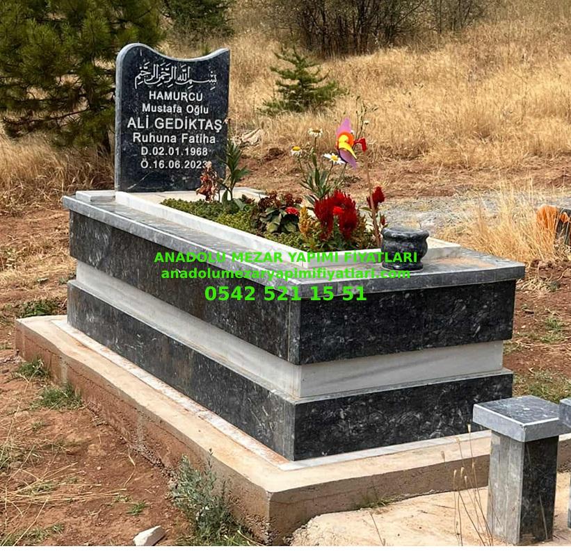 BY3 Beyaz Kuşaklı Siyah Mermer Mezar - Bursa Mezar Yapımı Fiyatları