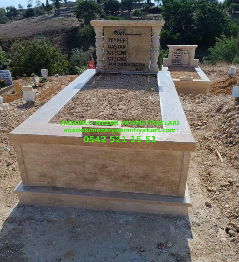 Bursa Tek Kişilik Baştaşı Sütunlu Komple Traverten Mezar