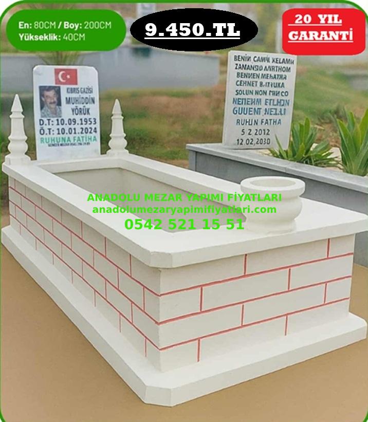 Manisa Tek Kişilik Resimli Beyaz Tuğla Desenli Hazır Mezar
