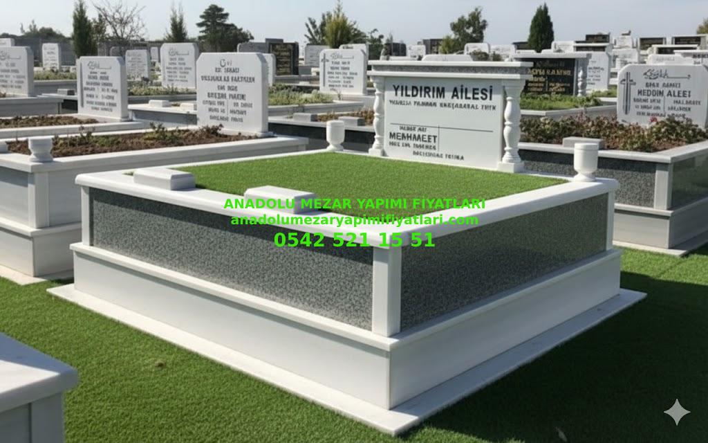 Tekirdağ İki Kişilik Gövde Gri Granit Sütunlu Mermer Mezar
