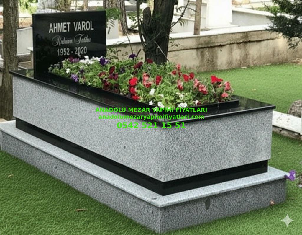 İstanbul Tek Kişilik Küpeşte Baştaşı Siyah Gri Renkli Granit Mezar